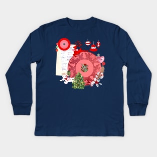 Midcentury Christmas Pupper Collage Kids Long Sleeve T-Shirt